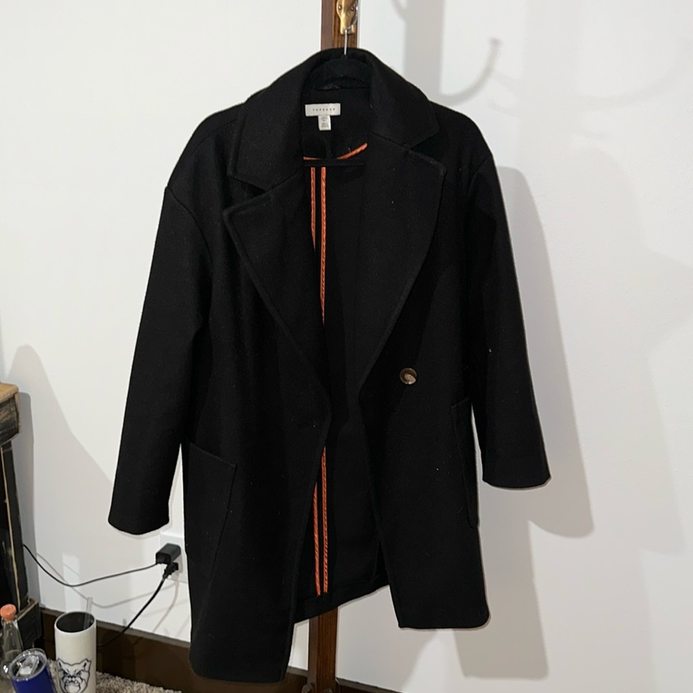 Topshop Black Single-Breasted Pea Coat